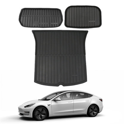 Tesla Model 3 Y Cargo Mat Cargo Liners 3D TPE All Weather Trunk Frunk Storage Mat(Set of 3)