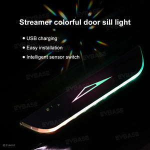 Tesla Cybertruck Illuminated Door Sill Protector LED Plates With Cybertruck Silhouette Triangle Body Logo