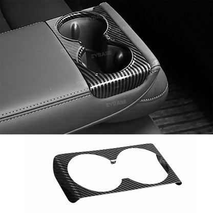 Tesla Model Y Juniper Cup Holder Trim Rear Armrest Real Carbon Fiber Cover Center Console Overlay Panel