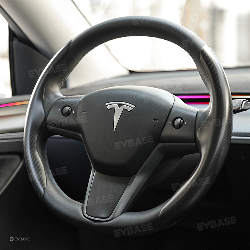 EVbase Model 3 Y Steering Wheel Trim Cover Tesla Interior Accessories Carbon Fiber