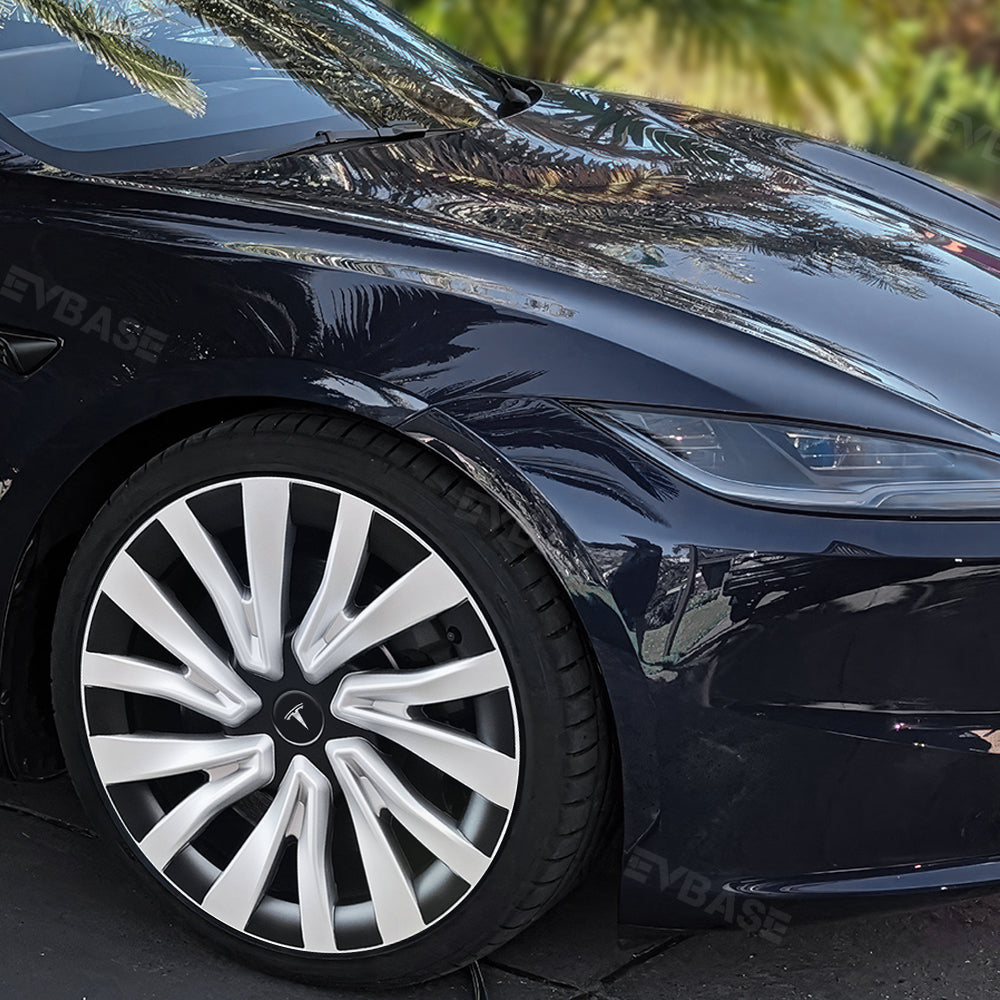 Tesla Model 3 Highland Wheel Covers 18 Inch Hubcaps Sport Wheel Caps Rim Covers 4PCS Nova Style Silver & Black