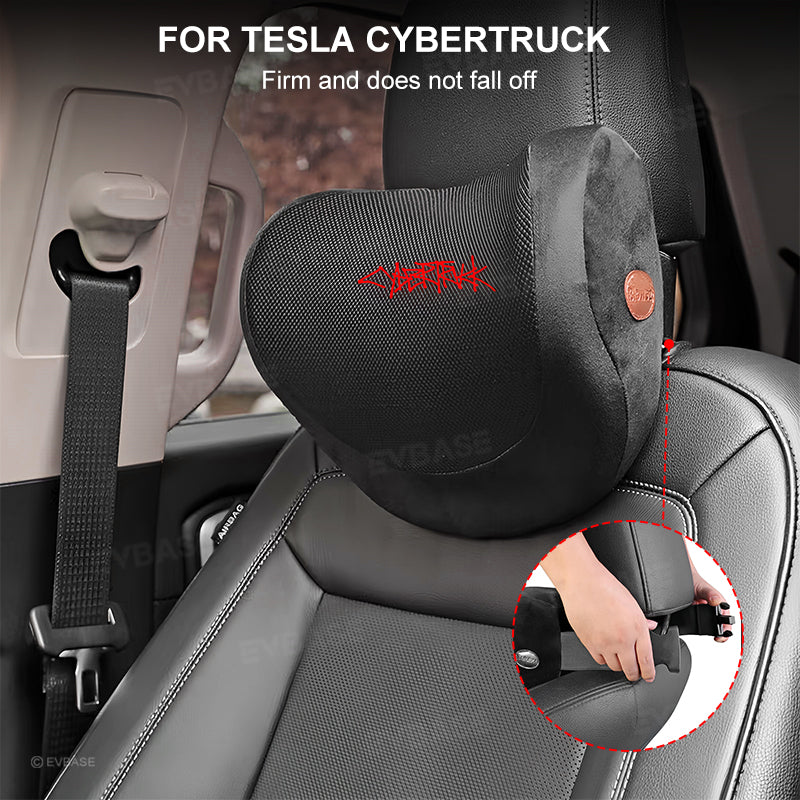 Tesla Cybertruck Neck & Lumbar Pillow Neck Support Seat Chair Headrest With Embroidered Logo Adjustable Strap 2PCS