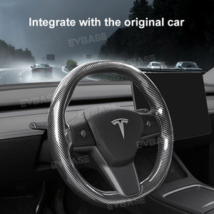 EVbase Model 3 Y Steering Wheel Trim Cover ABS Tesla Interior Accessories Glossy Carbon Fiber Pattern Half Surround