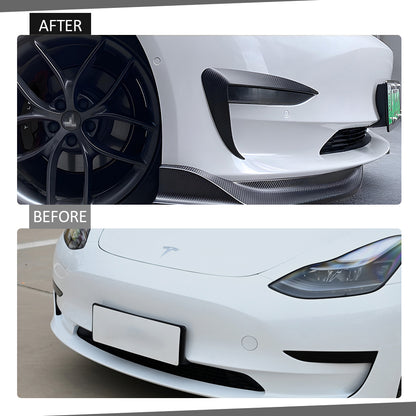 EVBASE Carbon Fiber Front Fog Light Trim Cover per Tesla Model 3