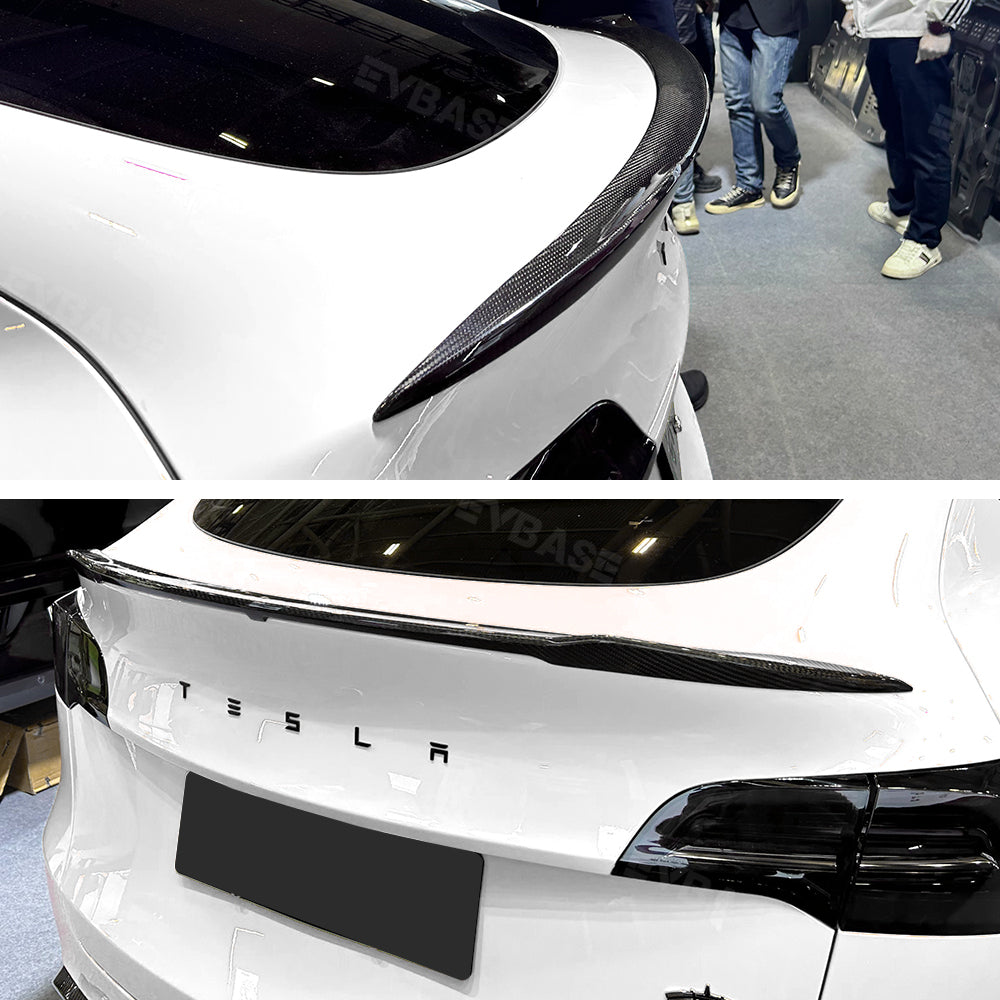 EVBASE Tesla Model Y Spoiler Real Carbon fiber Rear Trunk Lid Big Sport Spoiler Wing Glossy