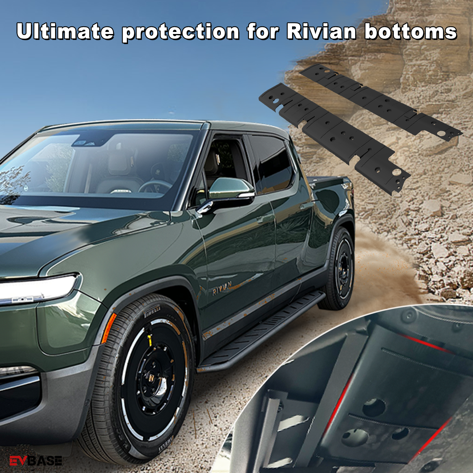 2025 R1S R1T Rock Sliders Nerf Bars Side Step Underbody Protection Running Boards With Lower Rocker Armor Panels For Rivian