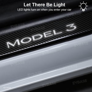 Tesla Model 3 Highland Illuminated Door Sills Covers Plates Protector LED Strip Welcome Pedal EVBASE