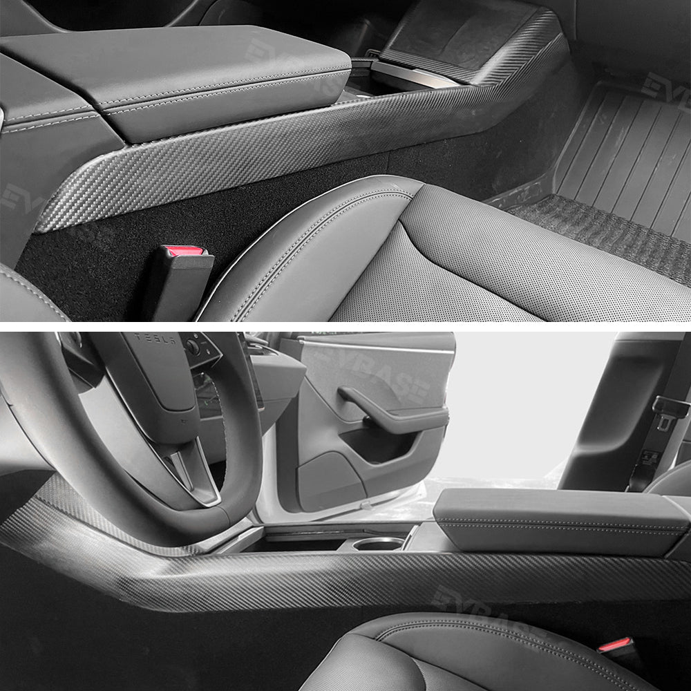 2024+ Model 3 & Y Center Console Side Cover Real Carbon Fiber Trim Panel Tesla Wrap Decoration