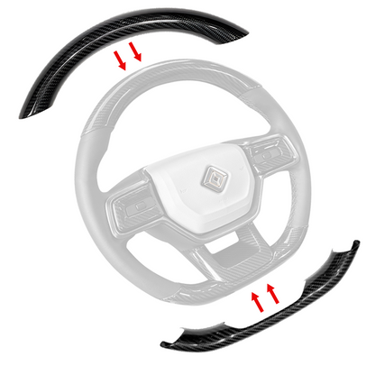 Rivian R1T R1S Steering Wheel Cover Real Carbon Fiber Protector Upper Lower Overlay Glossy 2PCS