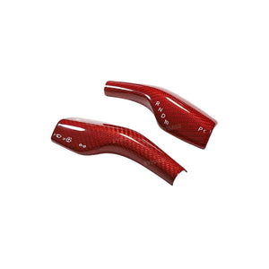 Tesla Model 3 Y Red Carbon Fiber Steering Wheel Trim Gear Shift Column Cover Real Carbon Fiber Decoration (Set of 5)