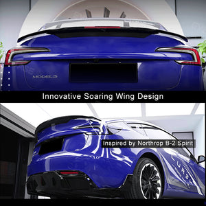 Tesla Model 3 Y Spoiler Wing ABS Rear Trunk Lid Diffuser Splitter Inspired By B-2 Spirit | EVBASE