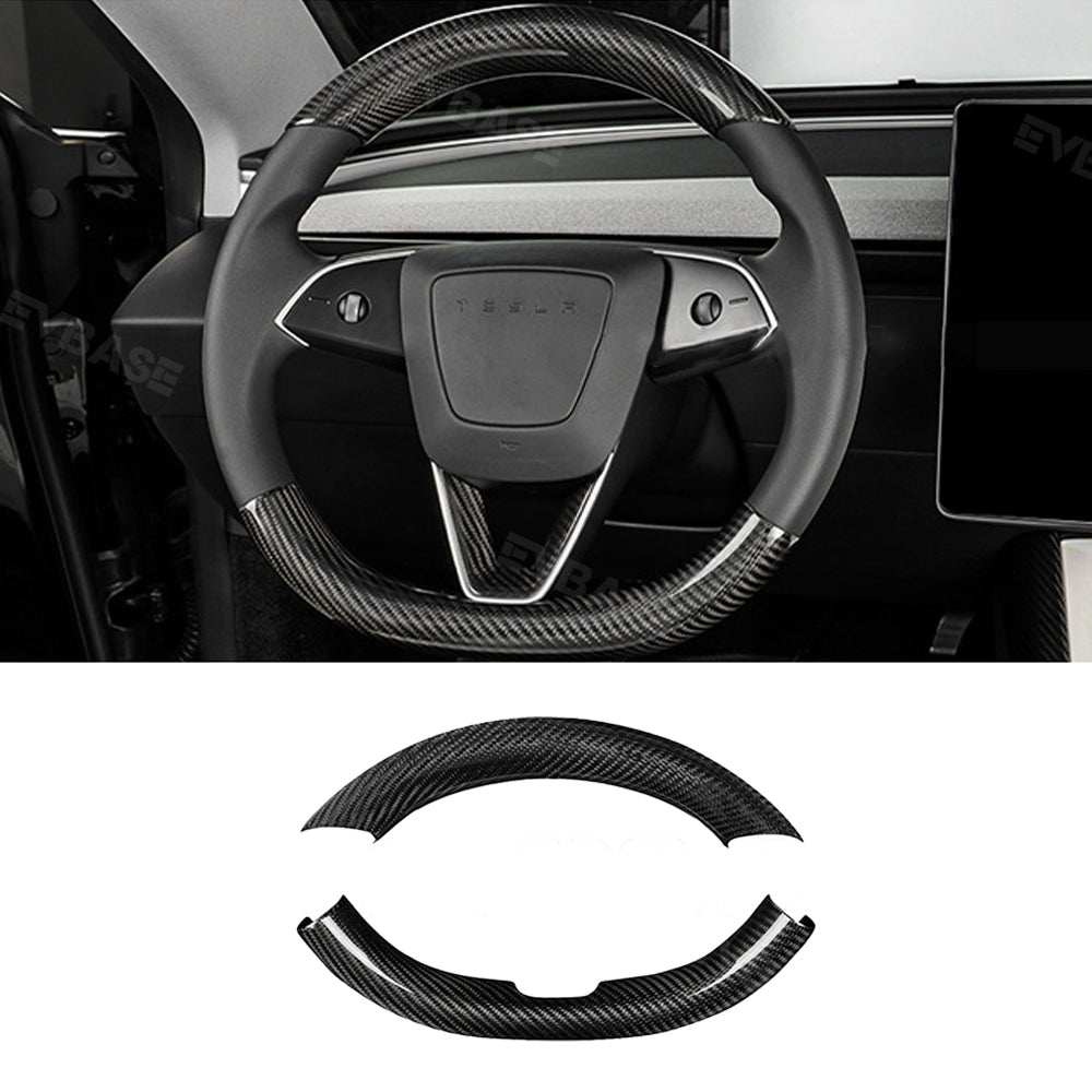 EVBASE Tesla Model Y Juniper Steering Wheel Covers Real Carbon Fiber Grip Upper Lower Parts Overlay