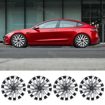 Tesla Model 3 Highland Wheel Covers 18 Inch Hubcaps Sport Wheel Caps Rim Covers 4PCS Nova Style Silver & Black