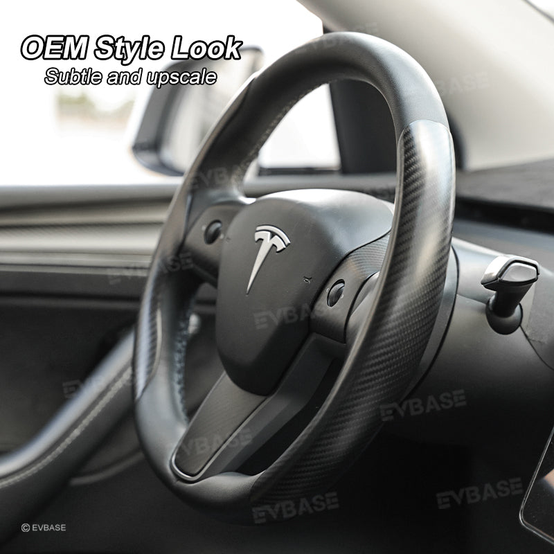 EVbase Model 3 Y Steering Wheel Trim Cover Tesla Interior Accessories Carbon Fiber