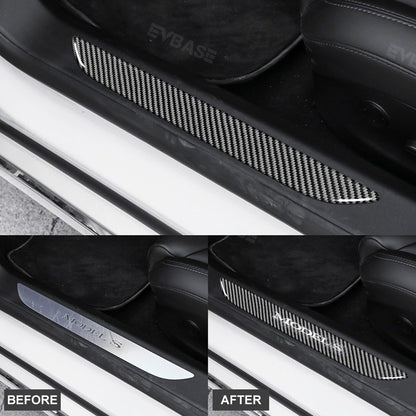 Tesla Model S Door Sill Protector Wet Carbon Fiber Pedal Anti-Scratch Kick Plate Door Sill Guard