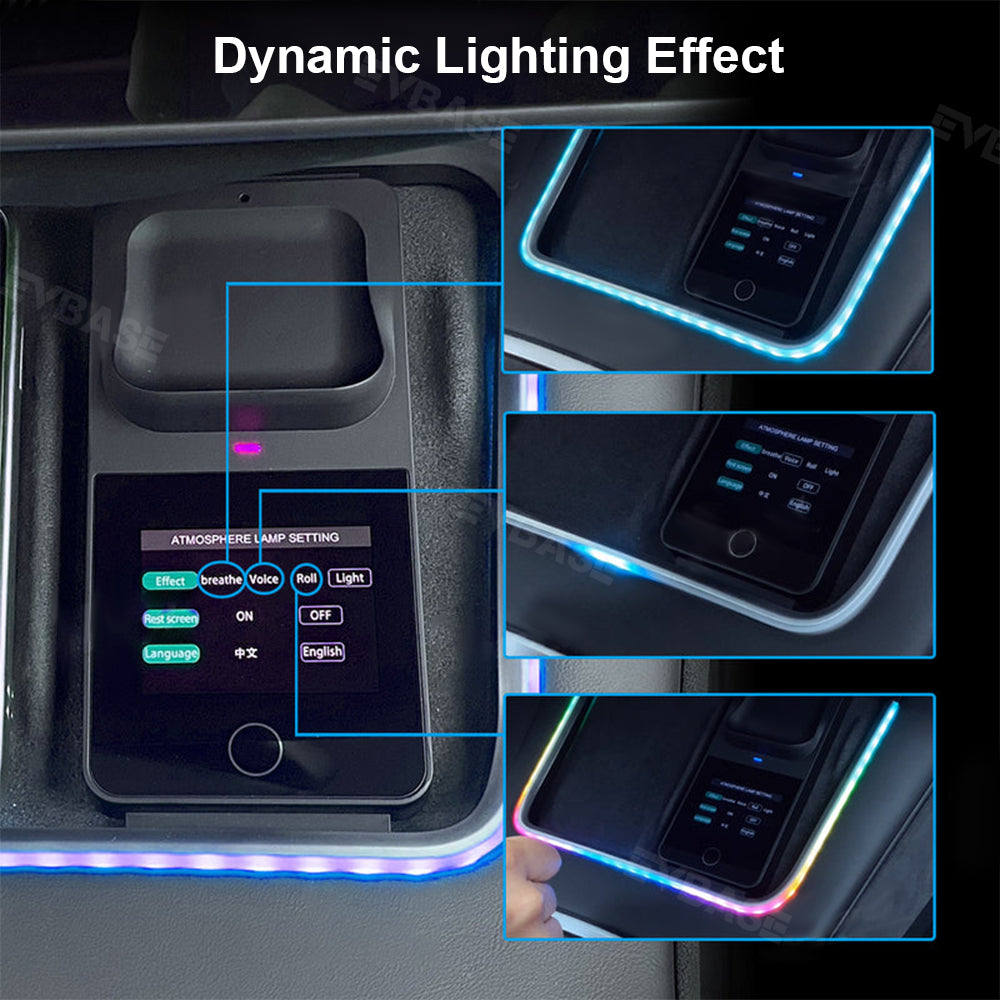 Tesla Model 3/Y Wireless Charger With LED Ambient Lighting Center Console Charging Pad