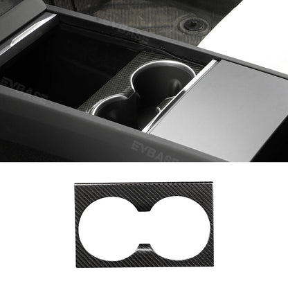 EVBASE Tesla Model 3 Highland Cup Holder Cover Real Carbon Fiber Trim Panel Center Console Overlay