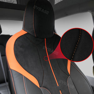 Tesla Model 3 Y Seat Covers NAPPA &  Suede Leather Breathable All-Inclusive Seat Protector (Black & Orange)