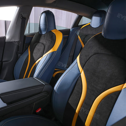 Tesla Model 3 Y Seat Covers All-Inclusive Seat Protector Full Set Black & Blue & Yellow