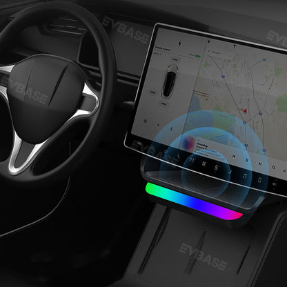 Tesla Model 3/Y/ 3 Highland Under Screen Storage Tray With LED Ambient Light Center Console Organizer Box EVBASE