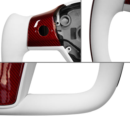 New EVBASE Tesla Model 3 Y Red Carbon Fiber Yoke Steering Wheel