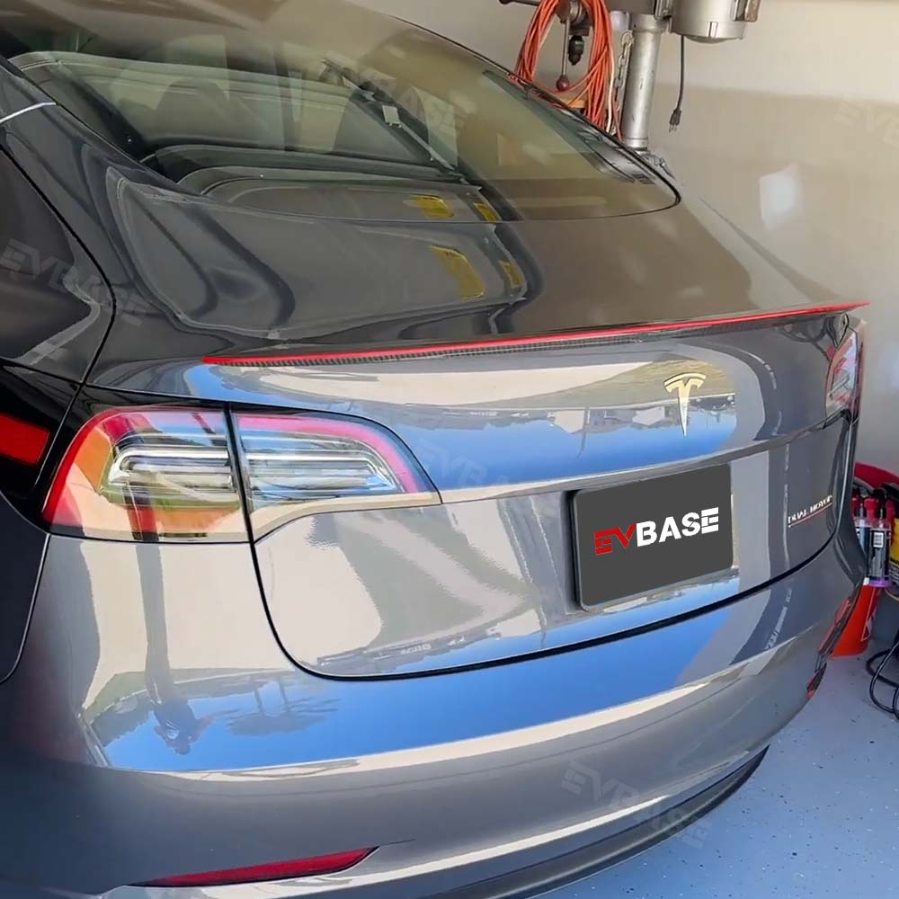 EVBASE Tesla Red Real Carbon Fiber Spoiler Wing for Model 3/Y