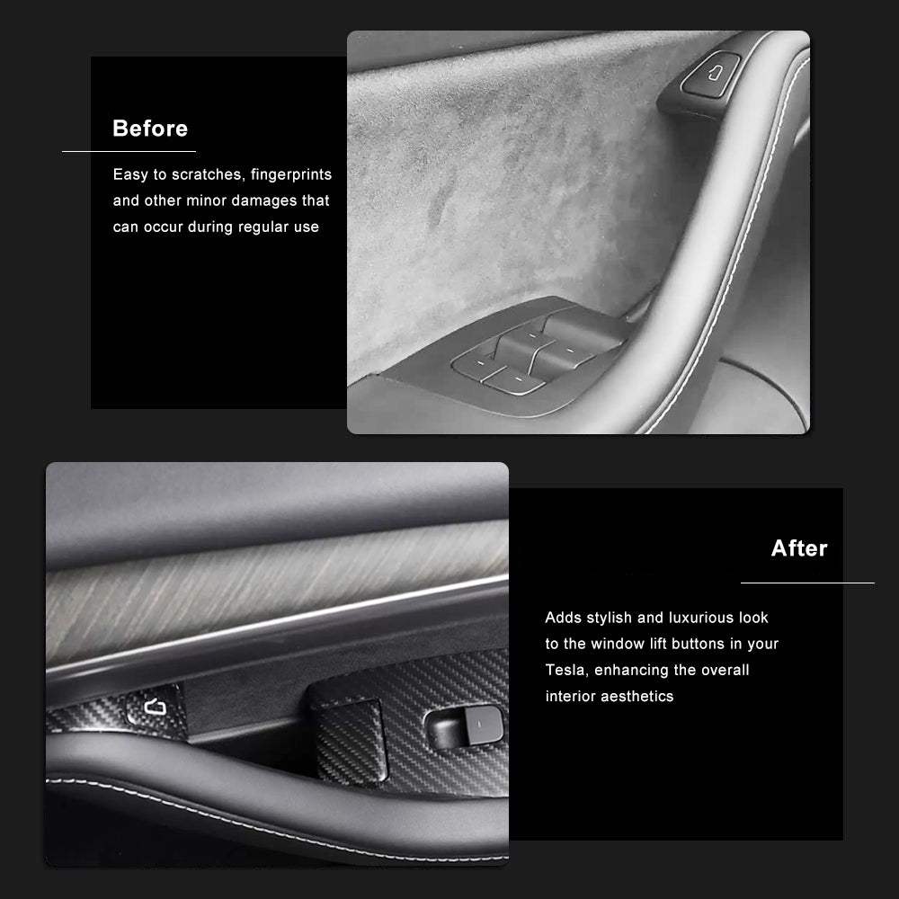 Tesla Model Y Juniper Window Lift Button Trim Switch Cover Real Carbon Fiber Door Armrest Panel Cover