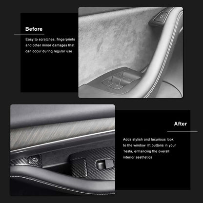 EVBASE Carbon Fiber Tesla Window Lift Button Trim Switch Cover Tesla Model 3 Y Left Hand Drive Door Armrest Panel Cover