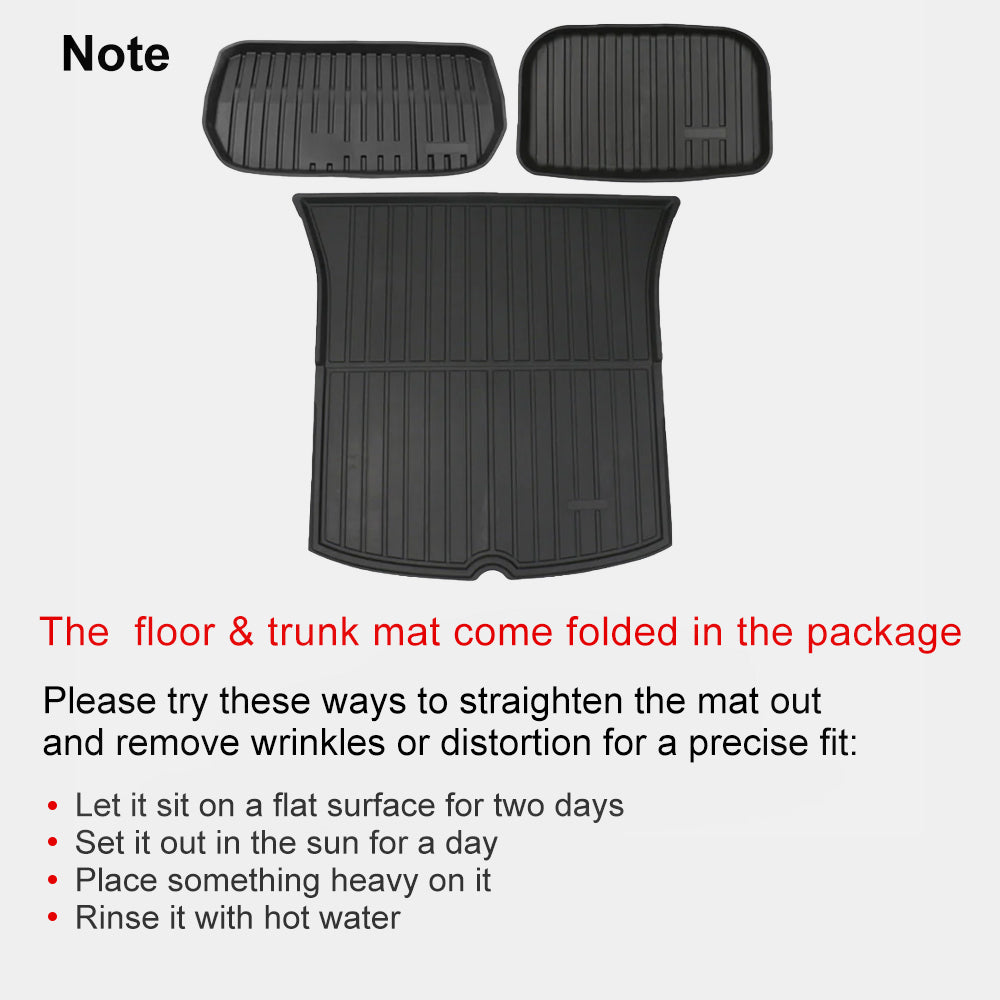 Tesla Model 3 Y Cargo Mat Cargo Liners 3D TPE All Weather Trunk Frunk Storage Mat(Set of 3)