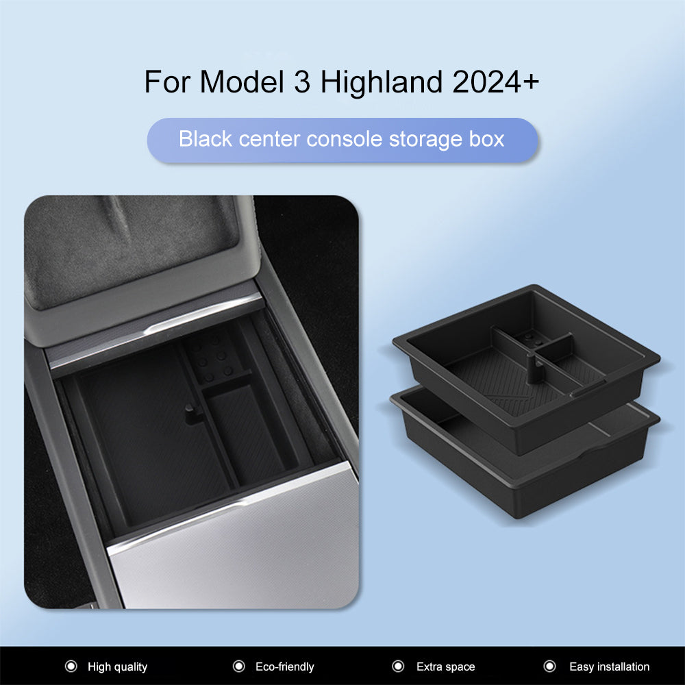 EVBASE Tesla Model 3 Highland Storage Box Double Layer Center Console Armrest Box Organizer Tray Silicone Liner