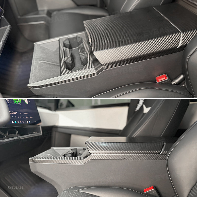 Tesla Cybertruck Center Console Cover Cup Holder Frame Trim Overlay Real Carbon Fiber Protection EVBASE