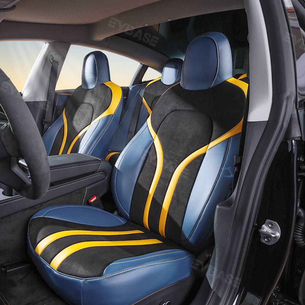 Tesla Model 3 Y Seat Covers All-Inclusive Seat Protector Full Set Black & Blue & Yellow