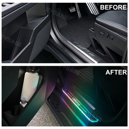 Tesla Cybertruck Illuminated Door Sill Protectors With Cyberbeast Graffiti Logo Welcome Pedal Plates LED Lights