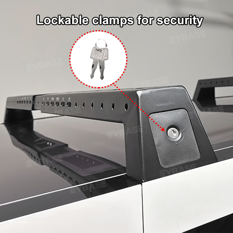 Tesla Cybertruck Roof Rack Crossbar Telescoping Lockable Cargo Rack Roof Bed Rails EVBASE