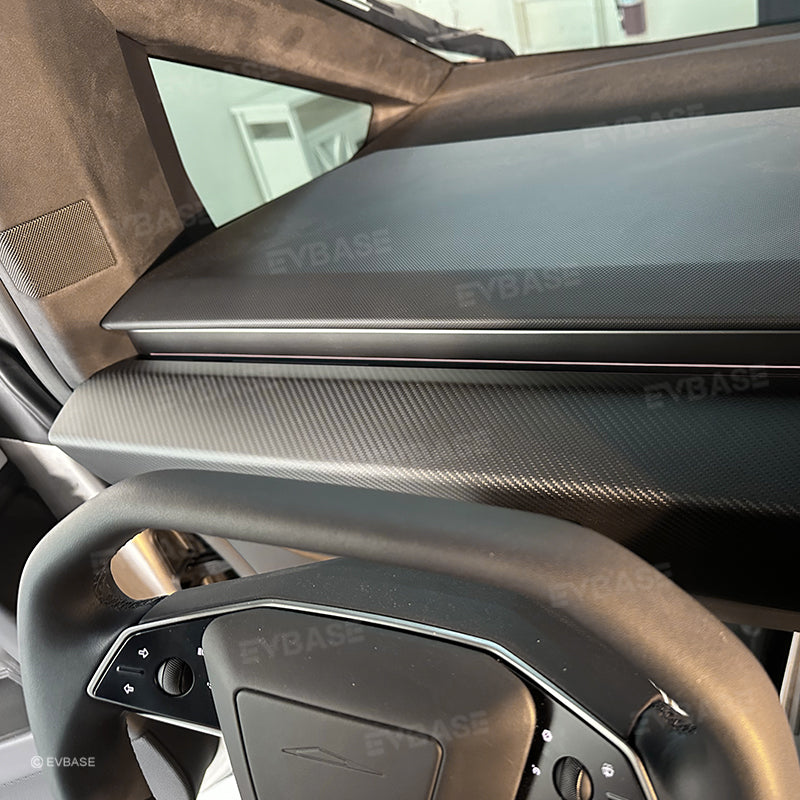 EVBASE Tesla Cybertruck Dashboard Cover Real Carbon Fiber Trim Panel Protection Center Console