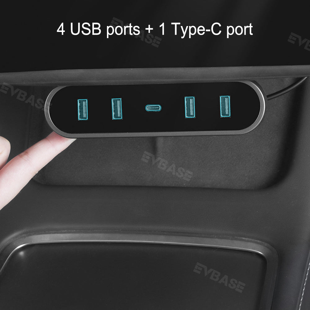 EVBASE Tesla Model 3/Y/3 Highland USB Hub Folding Docking Station Center Console Under Screen Expansion Port