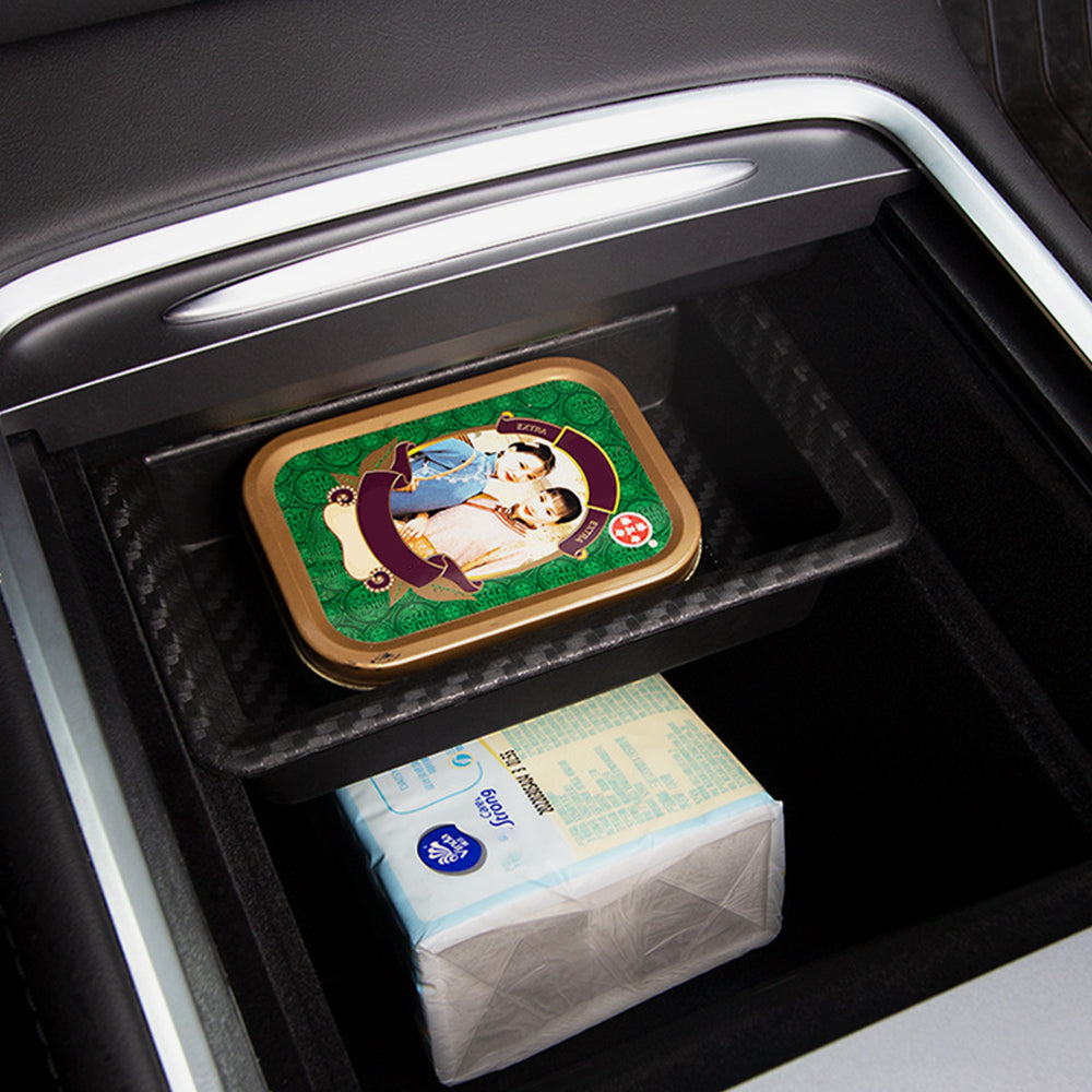 Center Console Tesla Organizer Carbon Fiber Armrest Storage Box