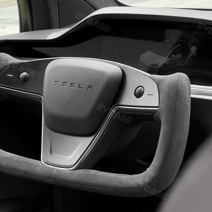 EVBASE Tesla Model X/S Yoke Steering Wheel Cover Alcantara Leather Hand Sewing Stitches Protector DIY Wrap