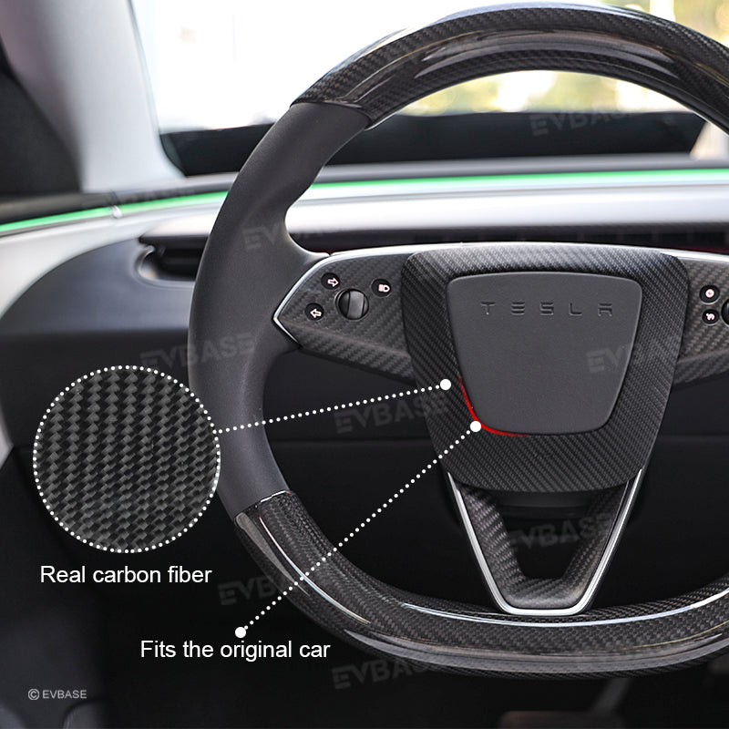 Tesla Model 3 Highland Steering Wheel Airbag Carbon Fiber Cover Frame Interior Trim