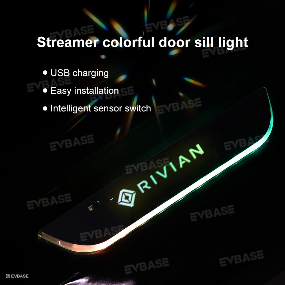 Rivian R1T R1S Illuminated Door Sill Covers  Protector LED Light Plates Trim Welcome Pedal EVBASE