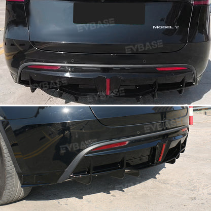 Tesla Model Y Rear Bumper Lip ABS Spoiler Splitter Diffuser Apron Kit With Brake Lights