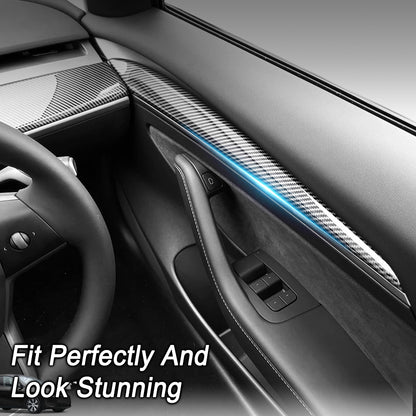 EVBASE Real Carbon Fiber Tesla Dashboard Front Door Cover Trim For Model 3 Y