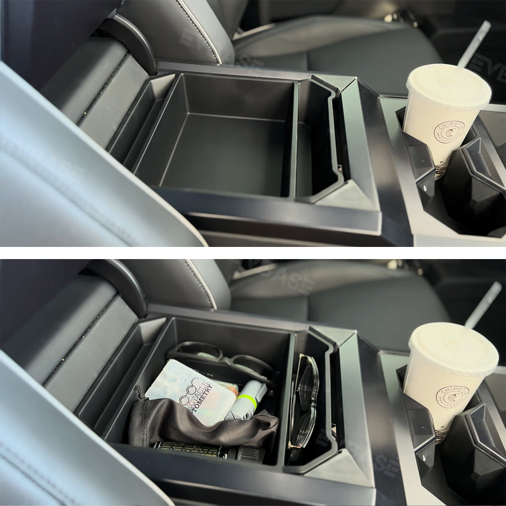 Tesla Cybertruck Armrest Box Organizer Storage Box ABS Flocked Liner Center Console Tray EVBASE