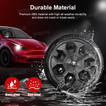 Tesla Model Y 19" Wheel Covers Hex Wedge Hubcaps Matte Black Wheel Caps Rim Protector Honeycomb Wheels Style