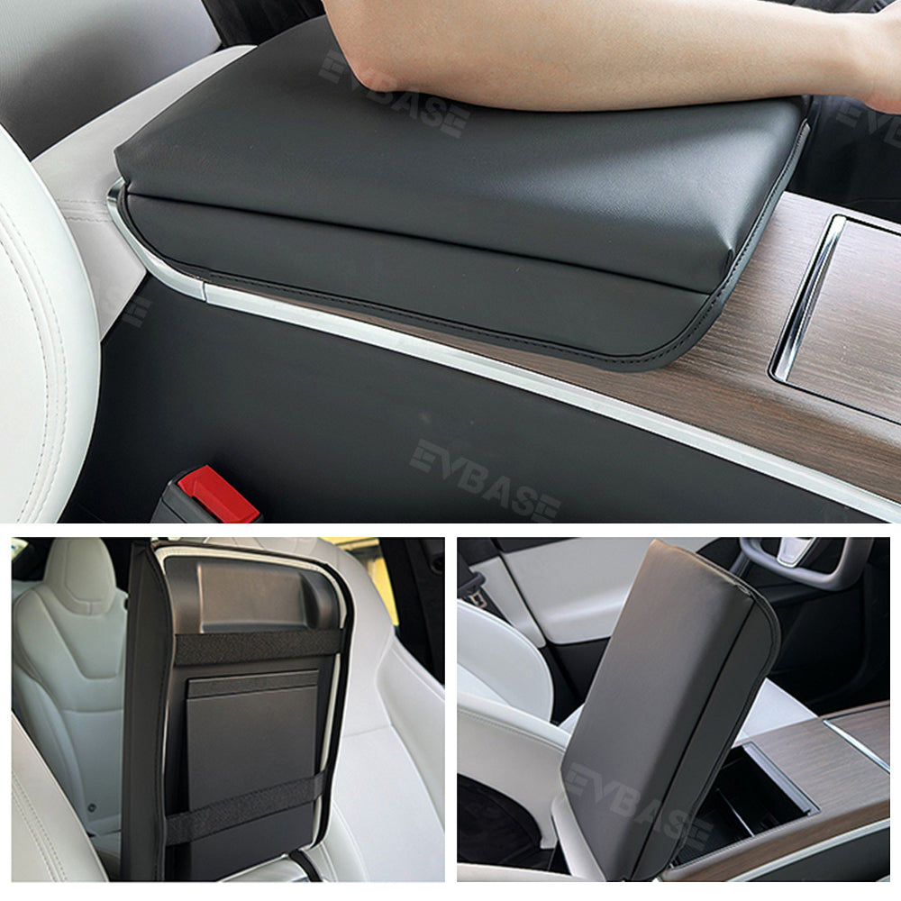 EVBASE Tesla Model X S Center Console Cover Armrest Pad Nappa Leather Tesla Accessories