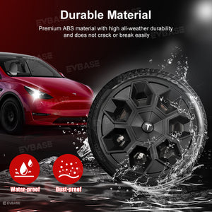 Tesla Model Y 19" Wheel Covers Hex Wedge Hubcaps Matte Black Wheel Caps Rim Protector