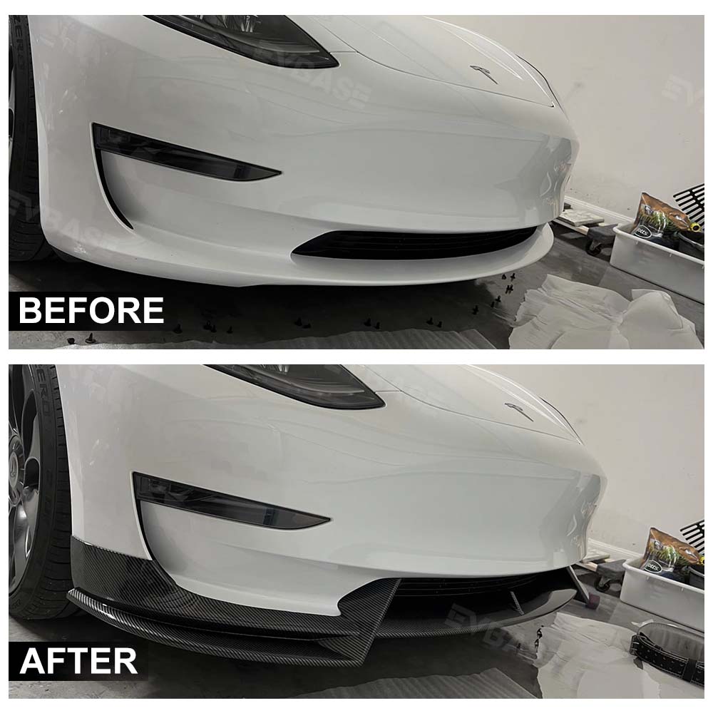 EVBASE Tesla Model Y Front Bumper Lip Fascia Front Lip Spoiler ABS Sport Body Kit Front Apron Model 3