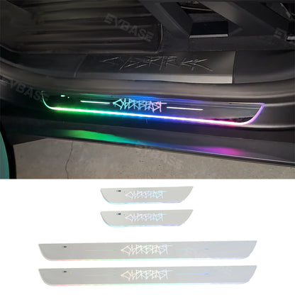 Tesla Cybertruck Illuminated Door Sill Protectors With Cyberbeast Graffiti Logo Welcome Pedal Plates LED Lights