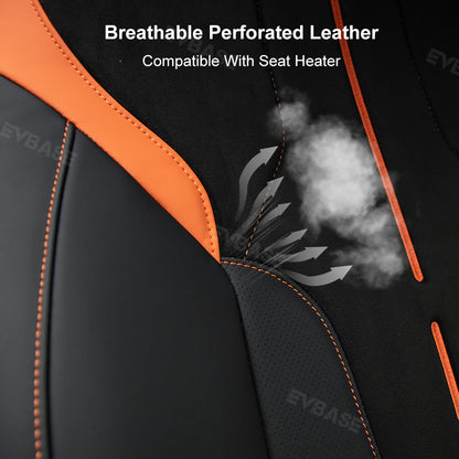 Tesla Model 3 Y Seat Covers NAPPA &  Suede Leather Breathable All-Inclusive Seat Protector (Black & Orange)