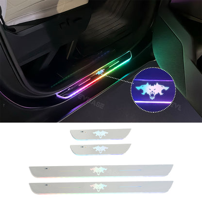 Tesla Cybertruck Illuminated Door Sill Protectors With Cyberbeast 3-Headed Cerberus Logo Welcome Pedal LED Lights